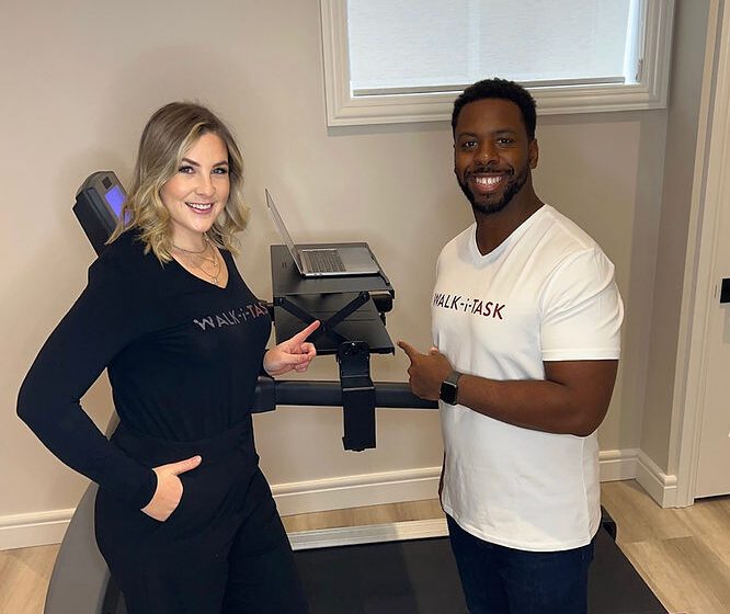  Catholic Central grad and wife invent device for treadmill to help you combine work with exercise